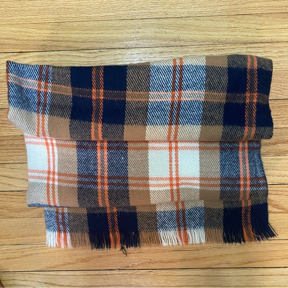Brown Orange and Navy Blue Plaid Winter Scarf - Picture 2 of 4